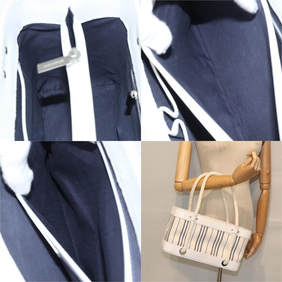 BURBERRY Hand Bag Canvas White Navy Silver Auth 91265 - Picture 14 of 15